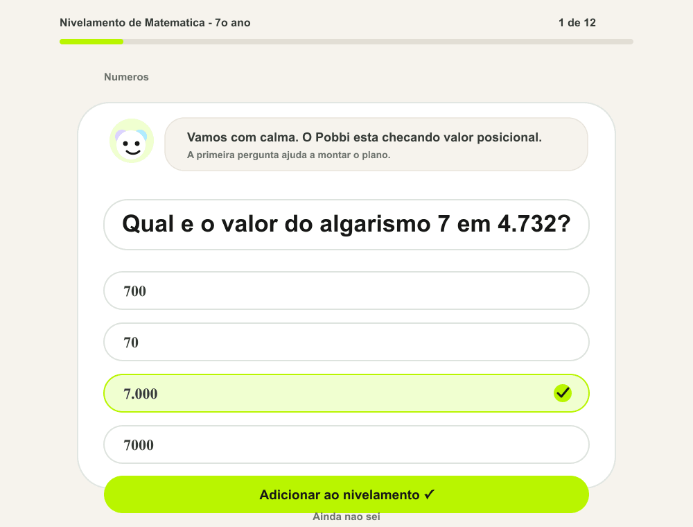 Nivelamento. Um ponto de partida baseado nas respostas, além do ano escolar.