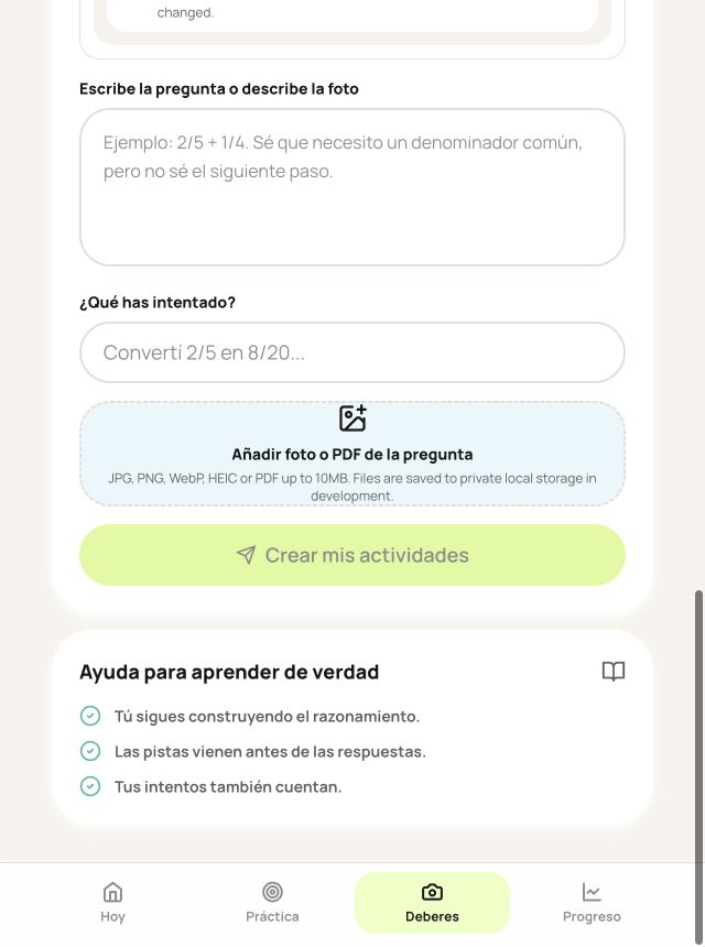 Foto de la tarea. Los deberes se incorporan al camino de aprendizaje.