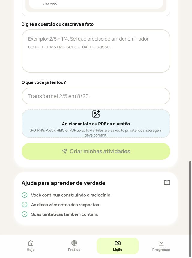 Tarefa por foto. A tarefa da escola entra no mesmo caminho de aprendizado.